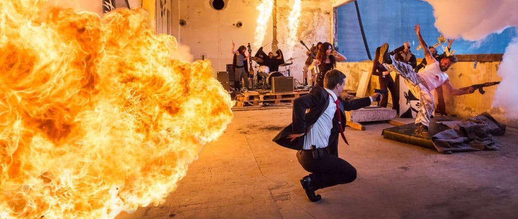 Stunt Explosion Fire fireball Hosn Agent Suits Secret Suit Ak47 Concert Music Event Sony Masterclass Fight Fighting Film Bühne Theater Stuntman Stuntschule