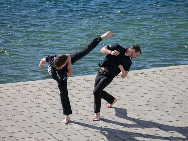 Stunt fight pants stretch black suit trousers